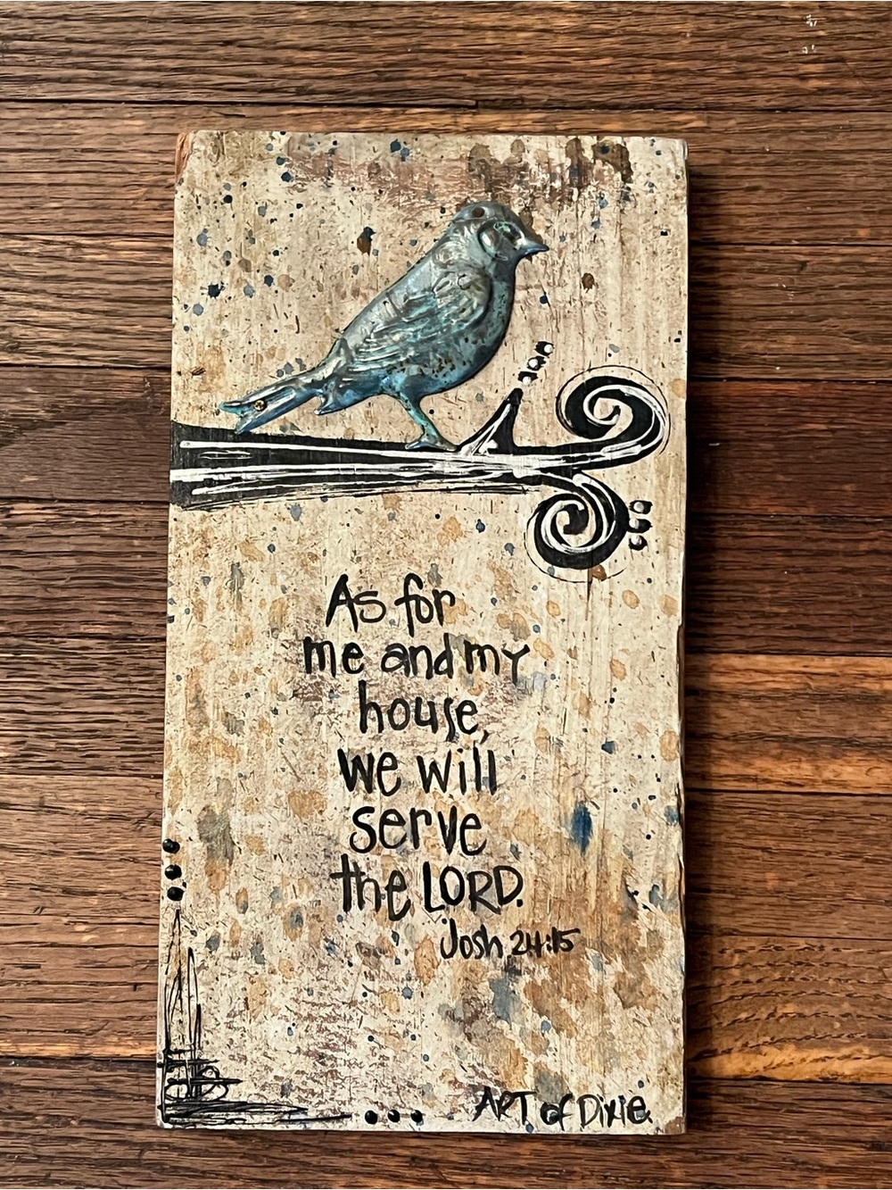 Religious Plaque 3D Bird Applique “As For Me and My House We Will Serve The Lord